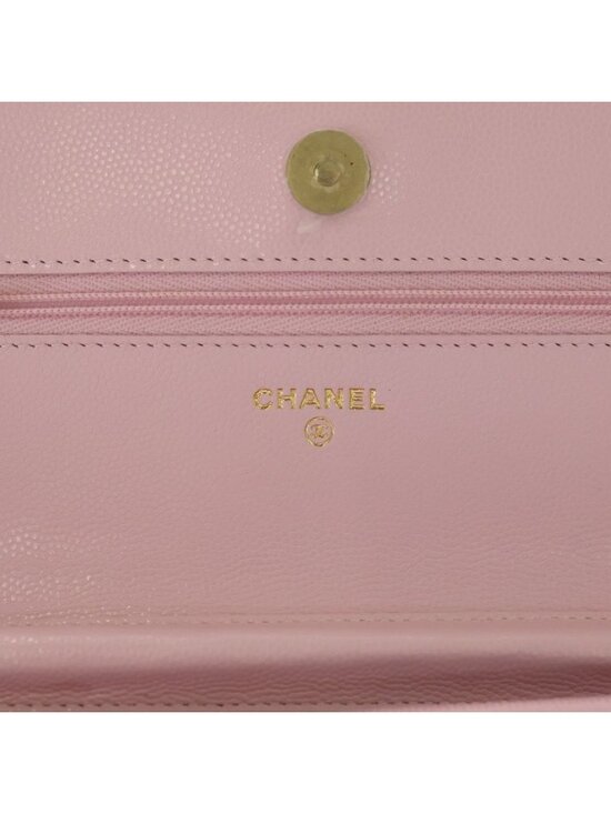 CHANEL CC WOC Caviar Leather Wallet On Chain Shoulder Bag  Chanel CC Logo Chain Wallet Shoulder Pink Caviar Leather Gold